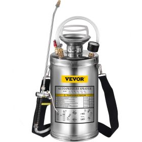 VEVOR 1.5Gal Stainless Steel Sprayer, Set with 16" Wand& Handle& 3.3FT Reinforced Hose, Hand Pump Sprayer with Pressure Gauge&Safety Valve, Adjustable