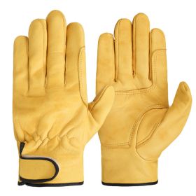 Work gloves sheepskin leather workers work welding safety protection garden sports motorcycle driver wear-resistant gloves (Color: Palm protection YE, size: M)