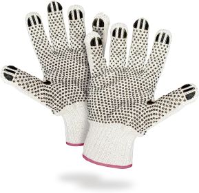 Two Side Dots Cotton String Knit Gloves Pack of 24 Gloves White Color with PVC Black Dots Work Gloves for Cooking Barbecue Grill Garden Painter Mechan (Color: White)