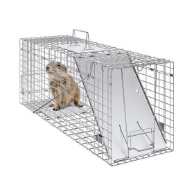 Portable Folding Live Animal Cage Trap with Handle (Color: Silver, Type: 32 inch)